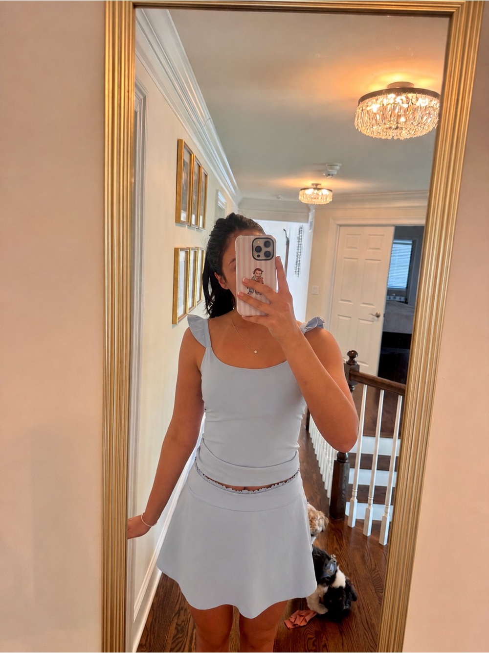 Yogalicious Light Blue Ruffle Strap Tank Top